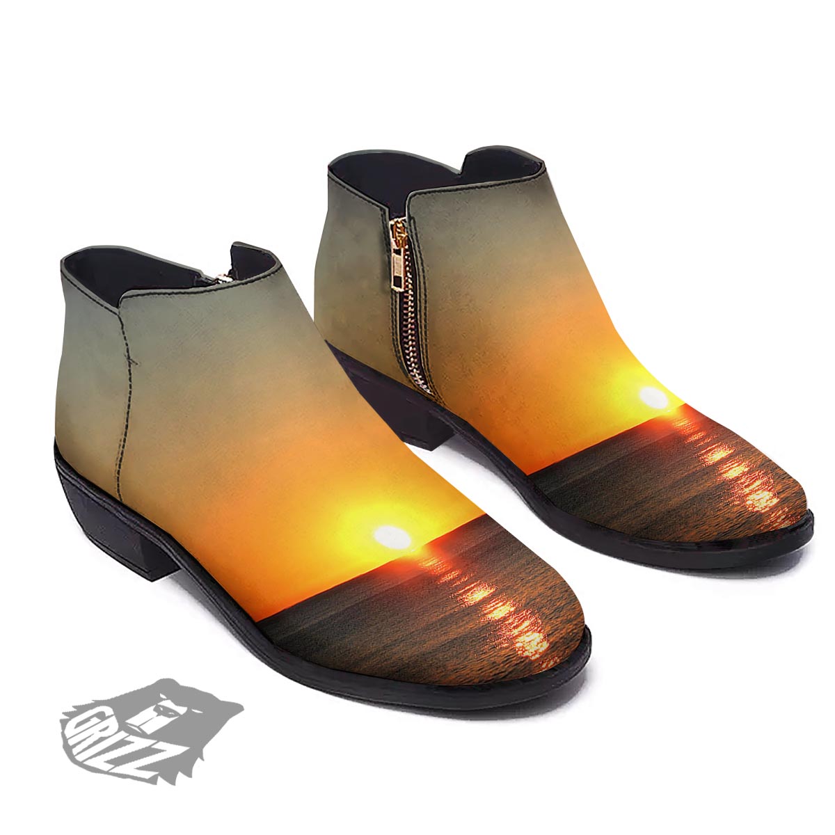 Sunset Over Sea Print Ankle Boots-grizzshop