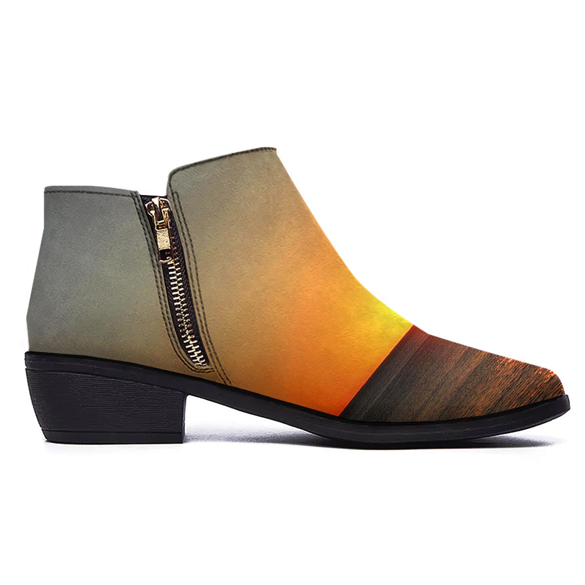 Sunset Over Sea Print Ankle Boots-grizzshop