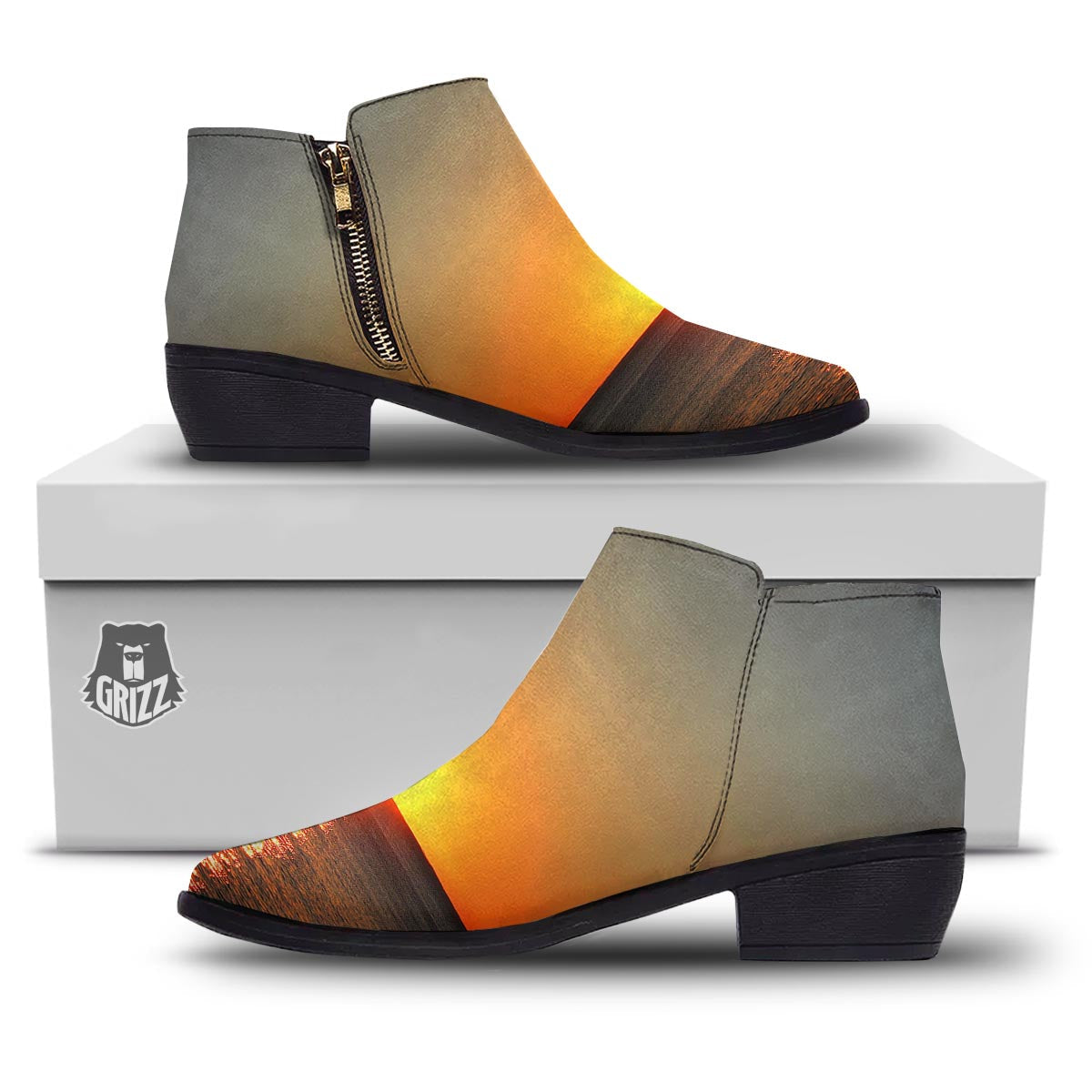 Sunset Over Sea Print Ankle Boots-grizzshop