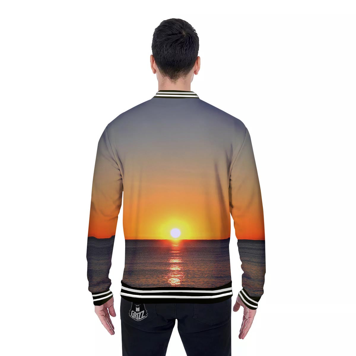 Sunset Over Sea Print Baseball Jacket-grizzshop
