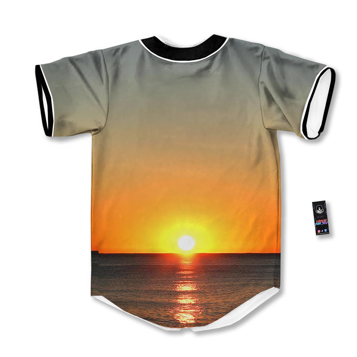 Sunset Over Sea Print Baseball Jersey-grizzshop