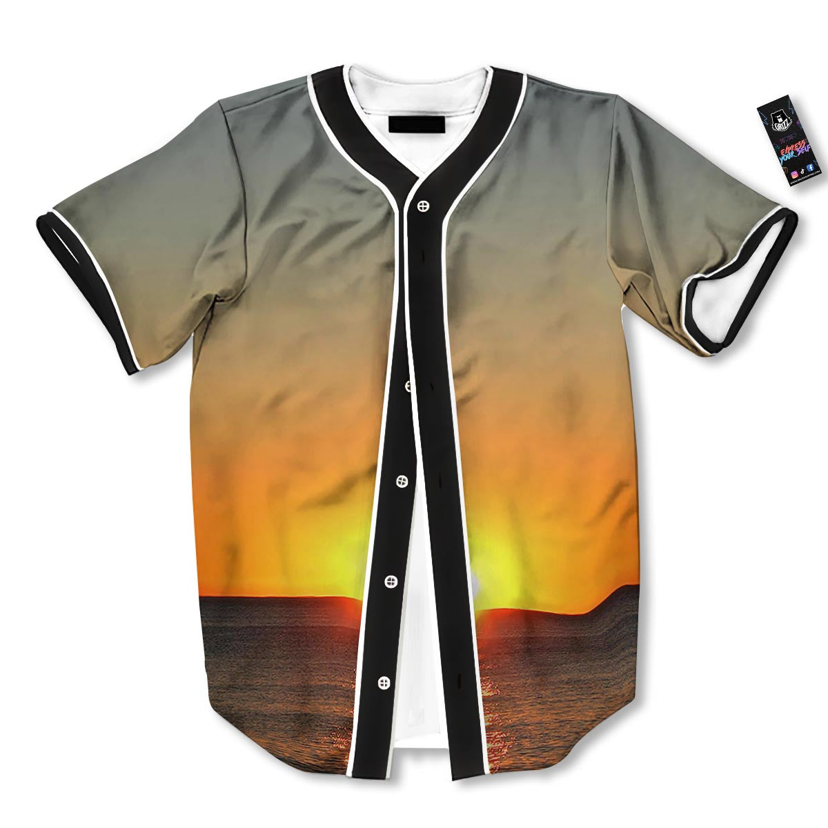 Sunset Over Sea Print Baseball Jersey-grizzshop