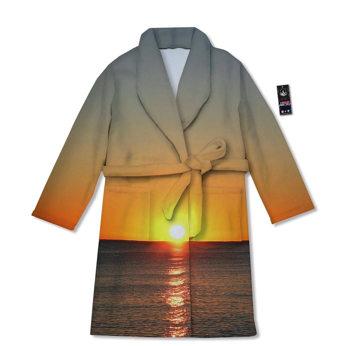 Sunset Over Sea Print Bathrobe-grizzshop