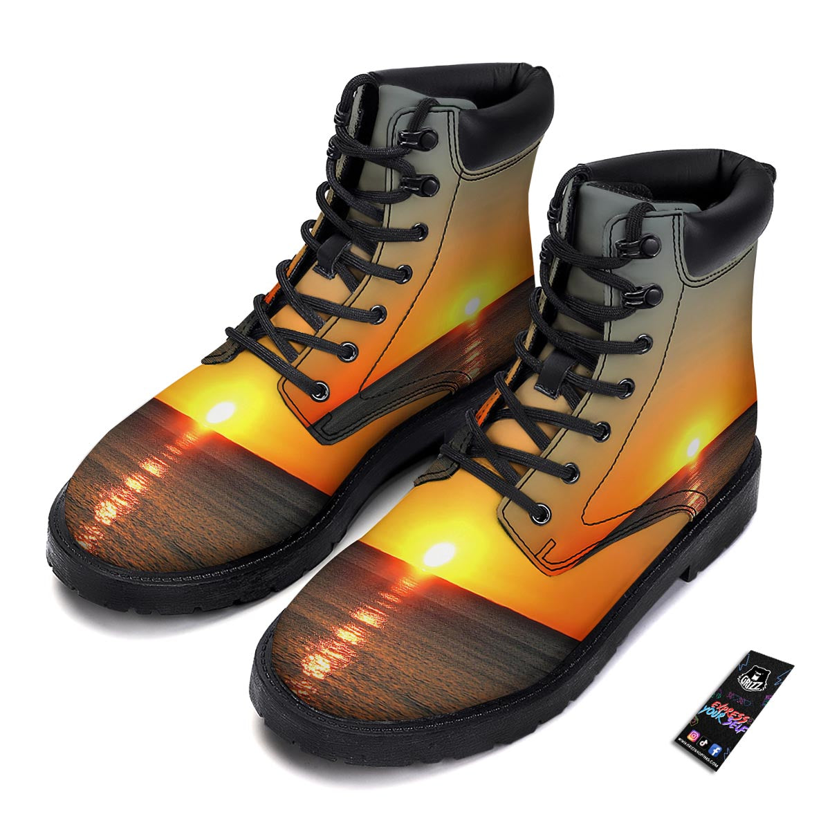 Sunset Over Sea Print Boots-grizzshop