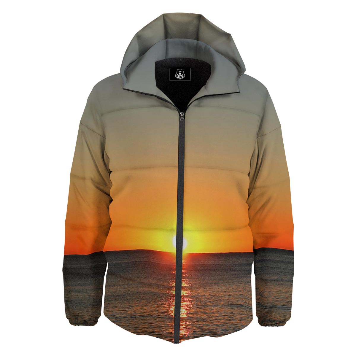 Sunset Over Sea Print Down Jacket-grizzshop