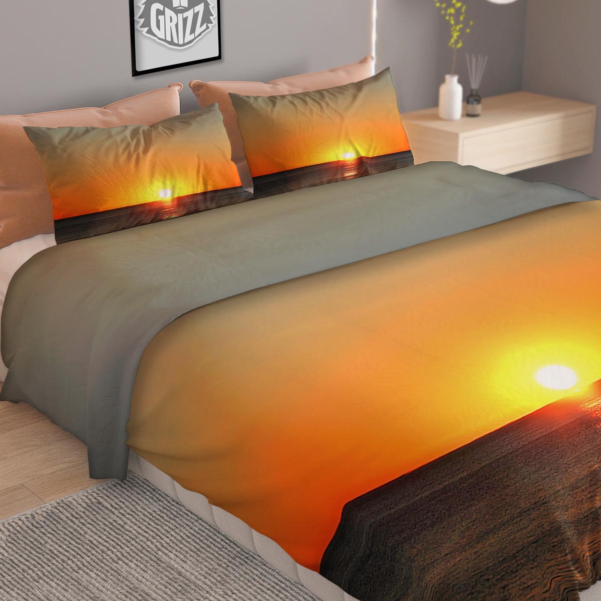 Sunset Over Sea Print Duvet Cover Bedding Set