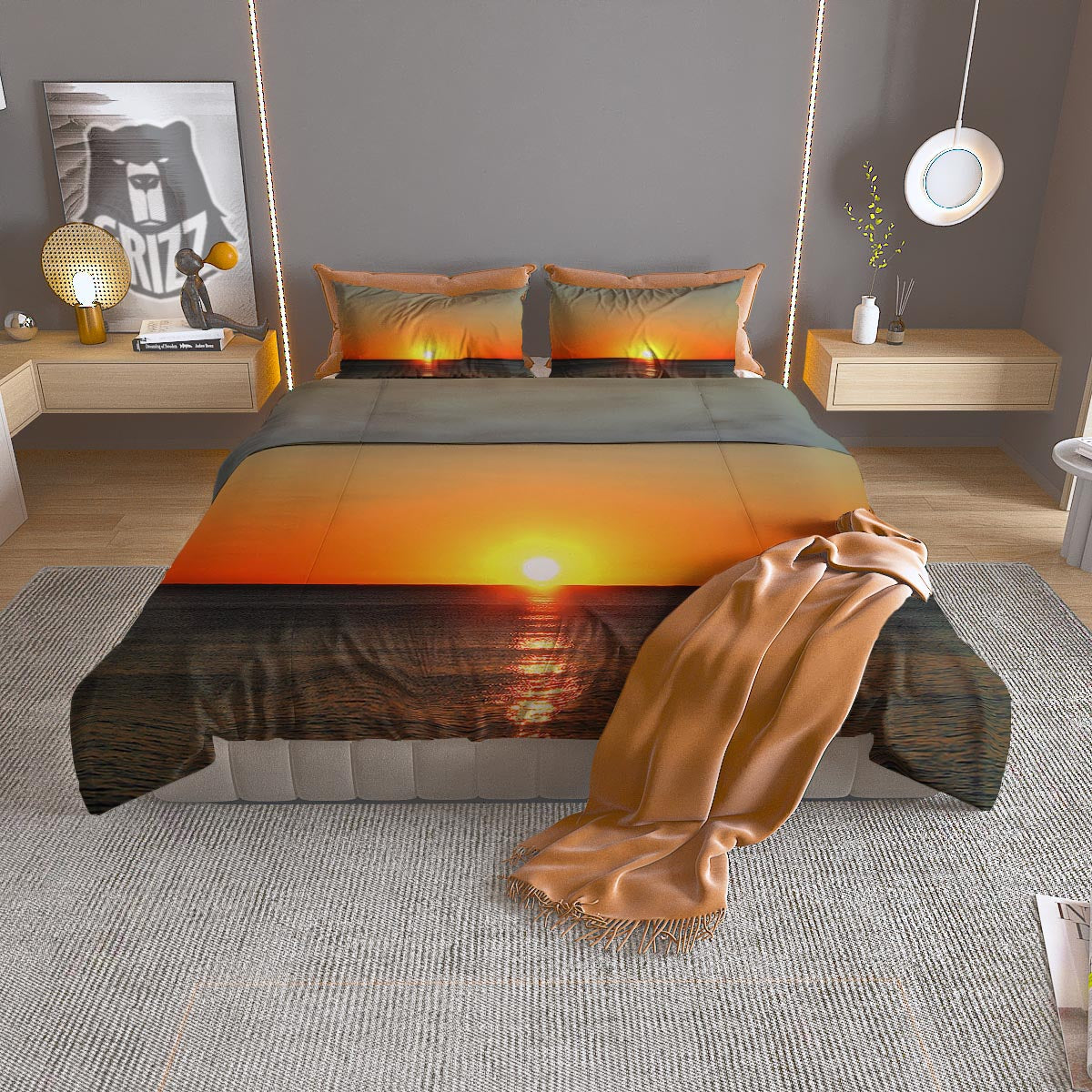 Sunset Over Sea Print Duvet Cover Bedding Set