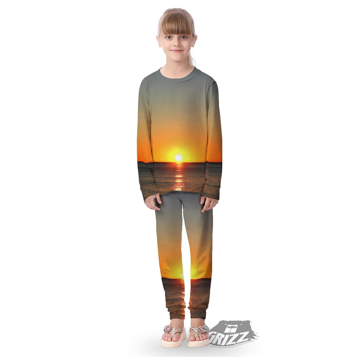 Sunset Over Sea Print Kid's Pajamas-grizzshop