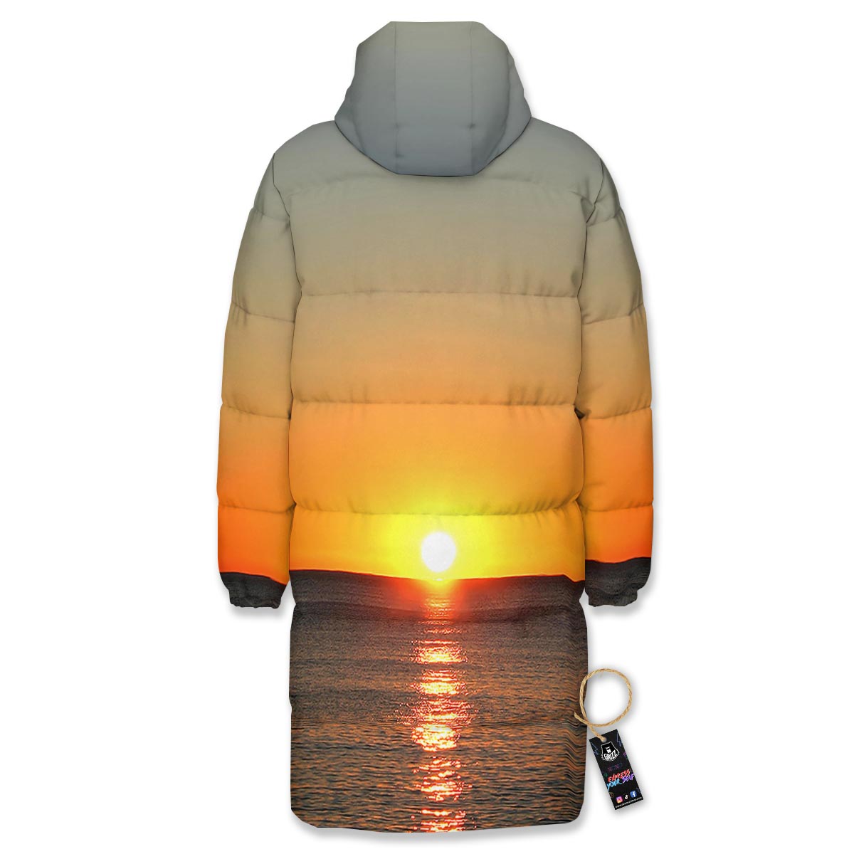 Sunset Over Sea Print Long Down Jacket-grizzshop