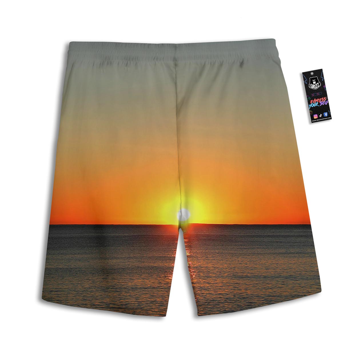 Sunset Over Sea Print Men's Athletic Shorts