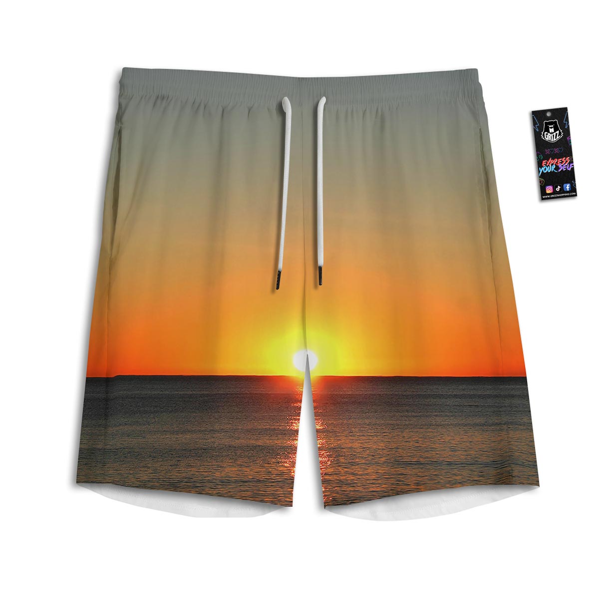 Sunset Over Sea Print Men's Athletic Shorts