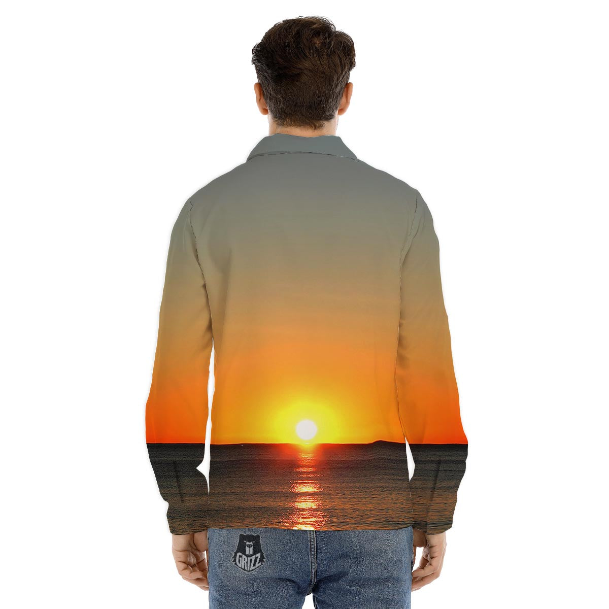 Sunset Over Sea Print Men's Dress Shirts-grizzshop
