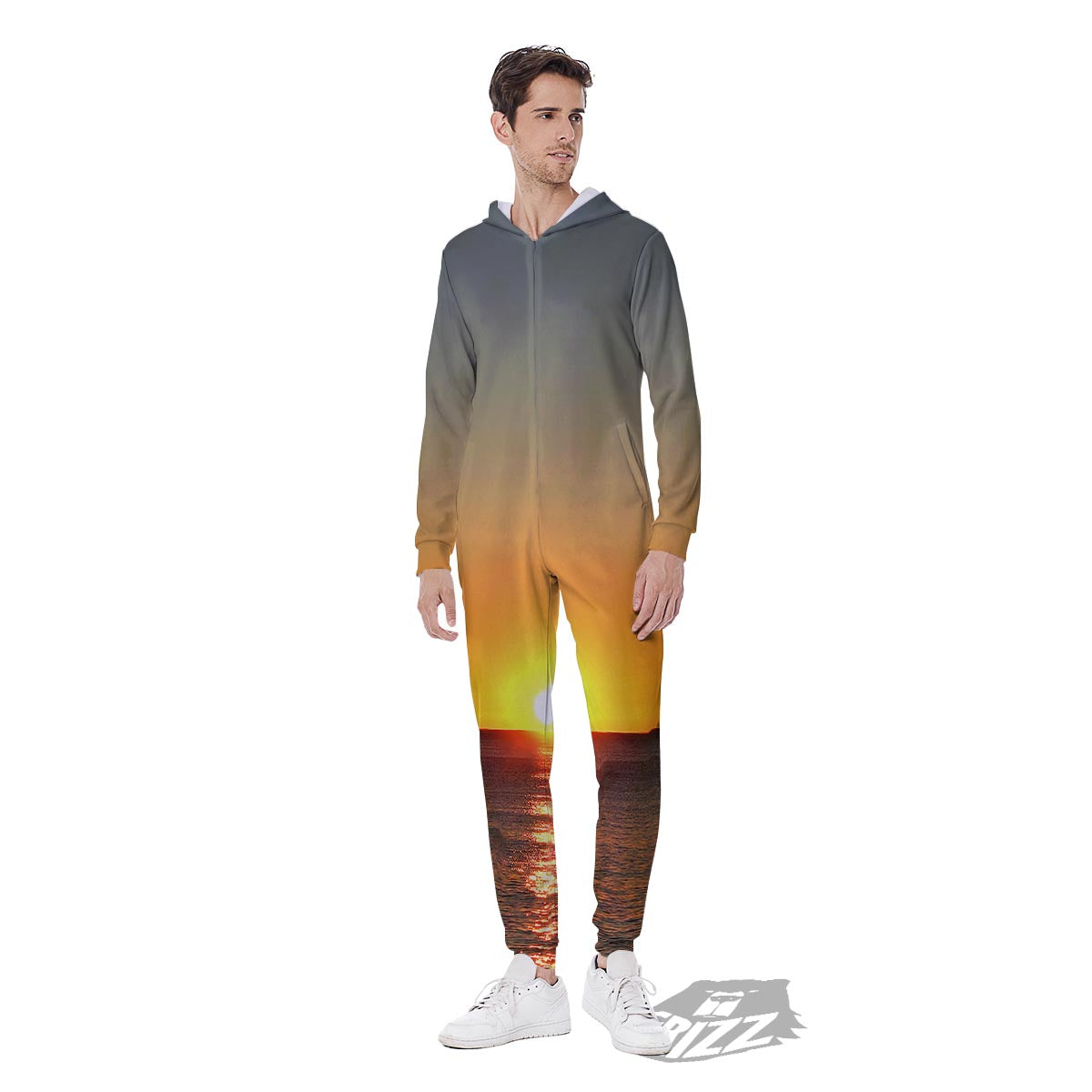 Sunset Over Sea Print Men's Jumpsuit-grizzshop