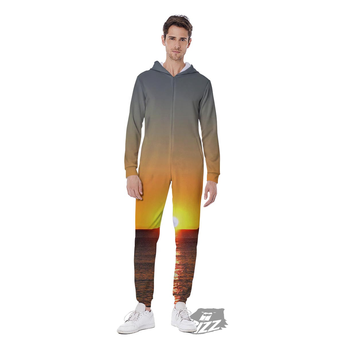 Sunset Over Sea Print Men's Jumpsuit-grizzshop