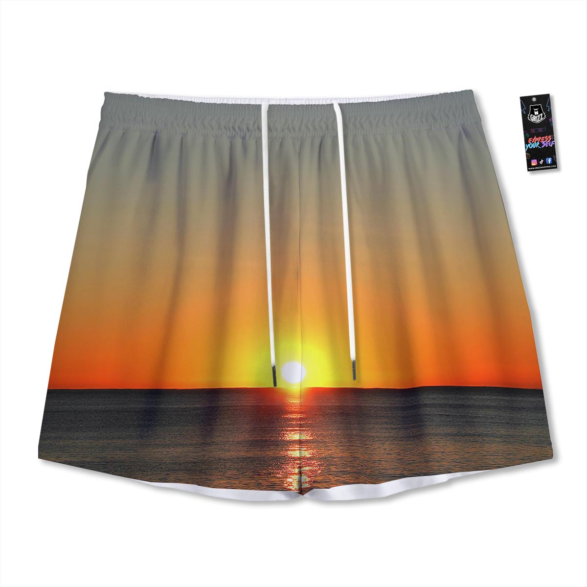 Sunset Over Sea Print Mesh Shorts