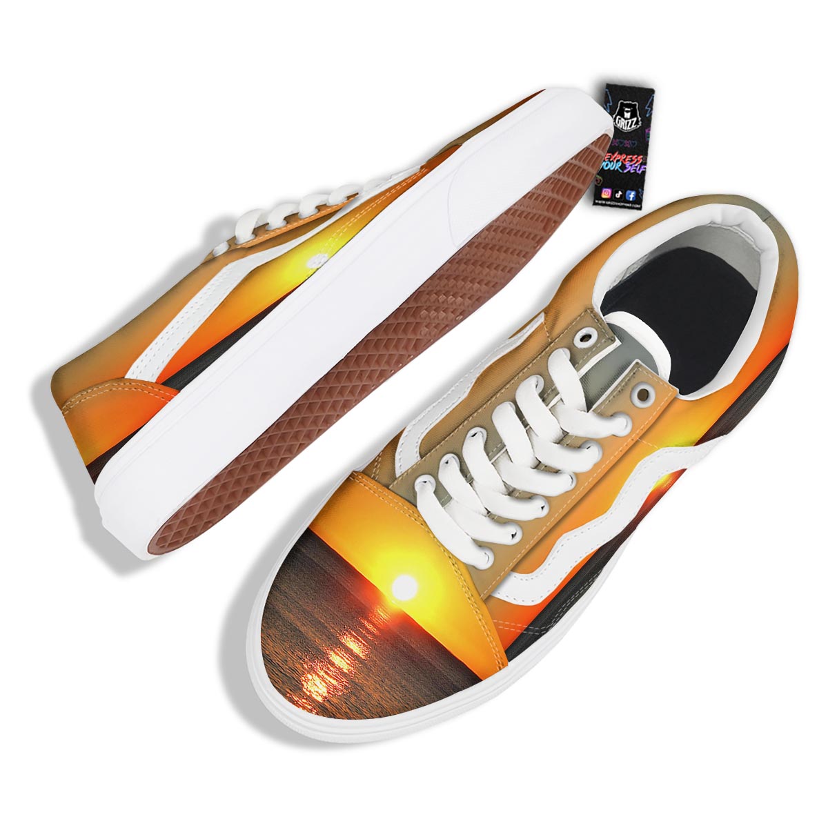 Sunset Over Sea Print Skate Shoes-grizzshop