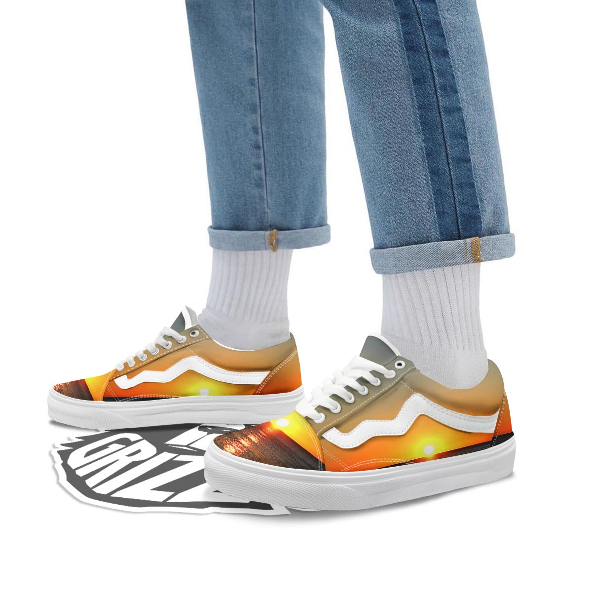 Sunset Over Sea Print Skate Shoes-grizzshop