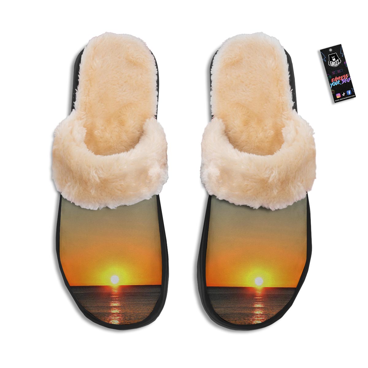 Sunset Over Sea Print Slippers-grizzshop