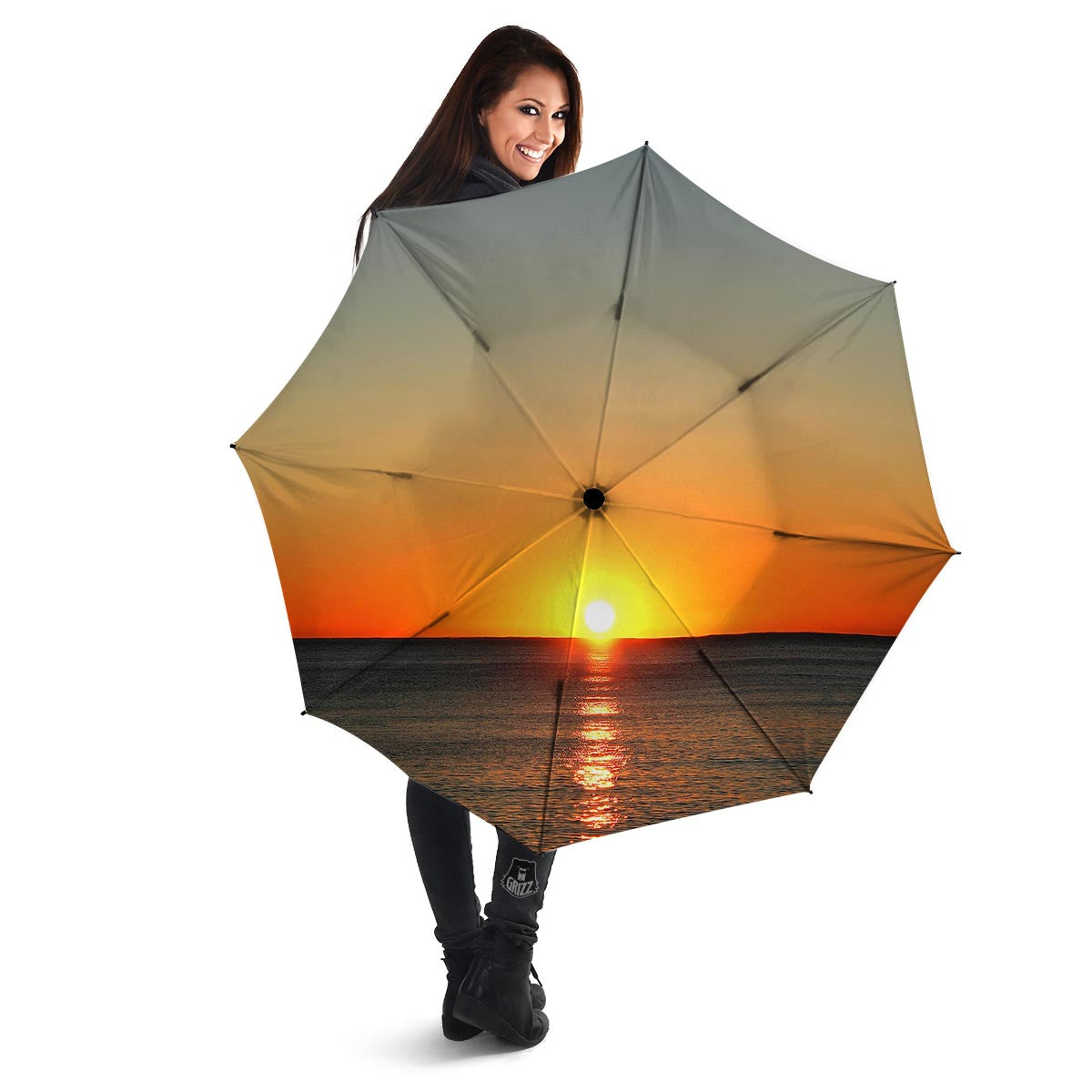 Sunset Over Sea Print Umbrella-grizzshop