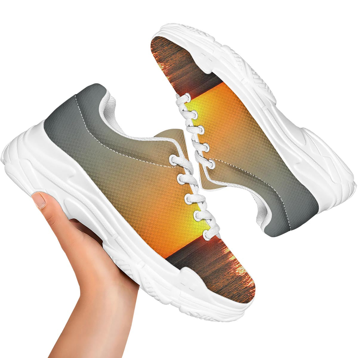 Sunset Over Sea Print White Chunky Shoes-grizzshop