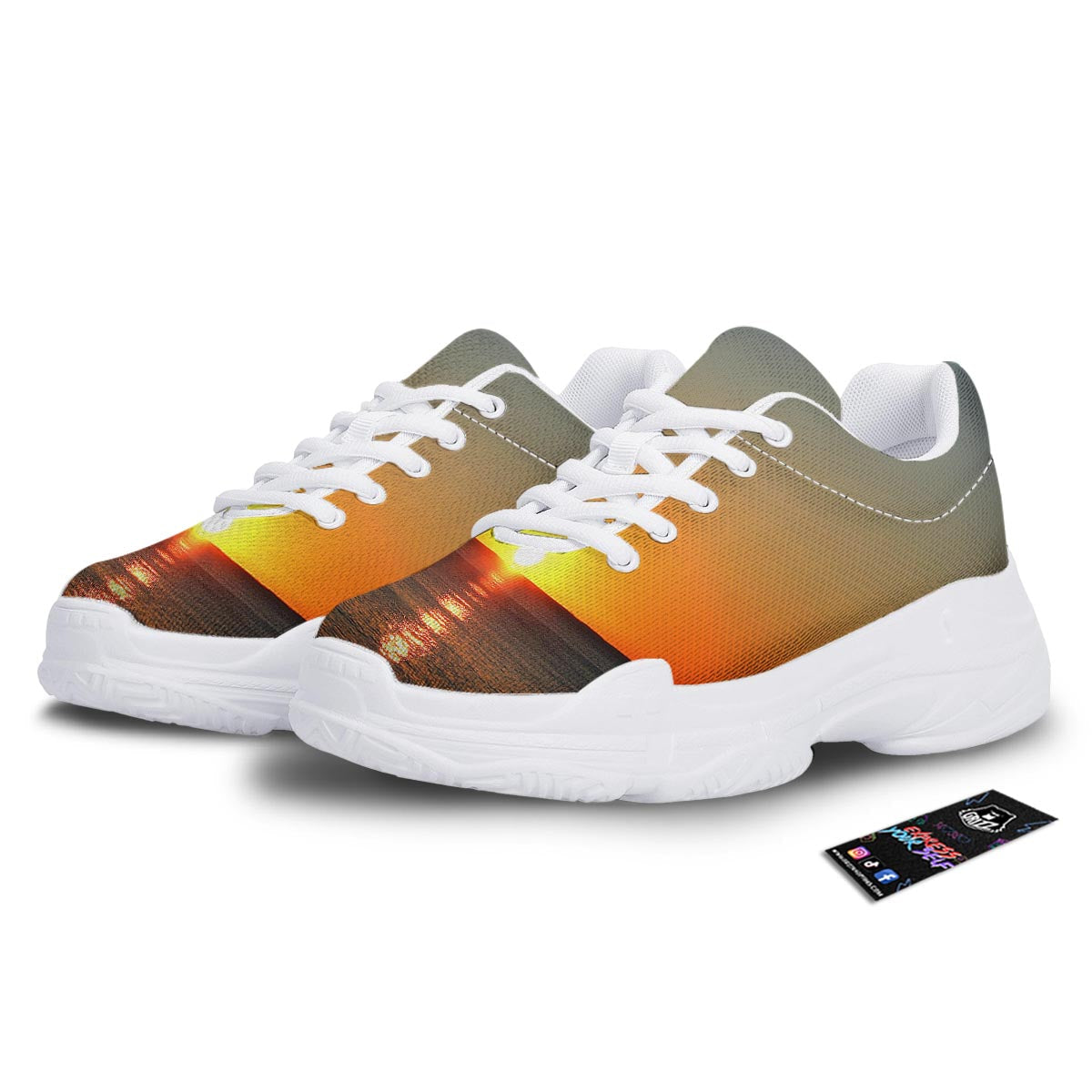 Sunset Over Sea Print White Chunky Shoes-grizzshop