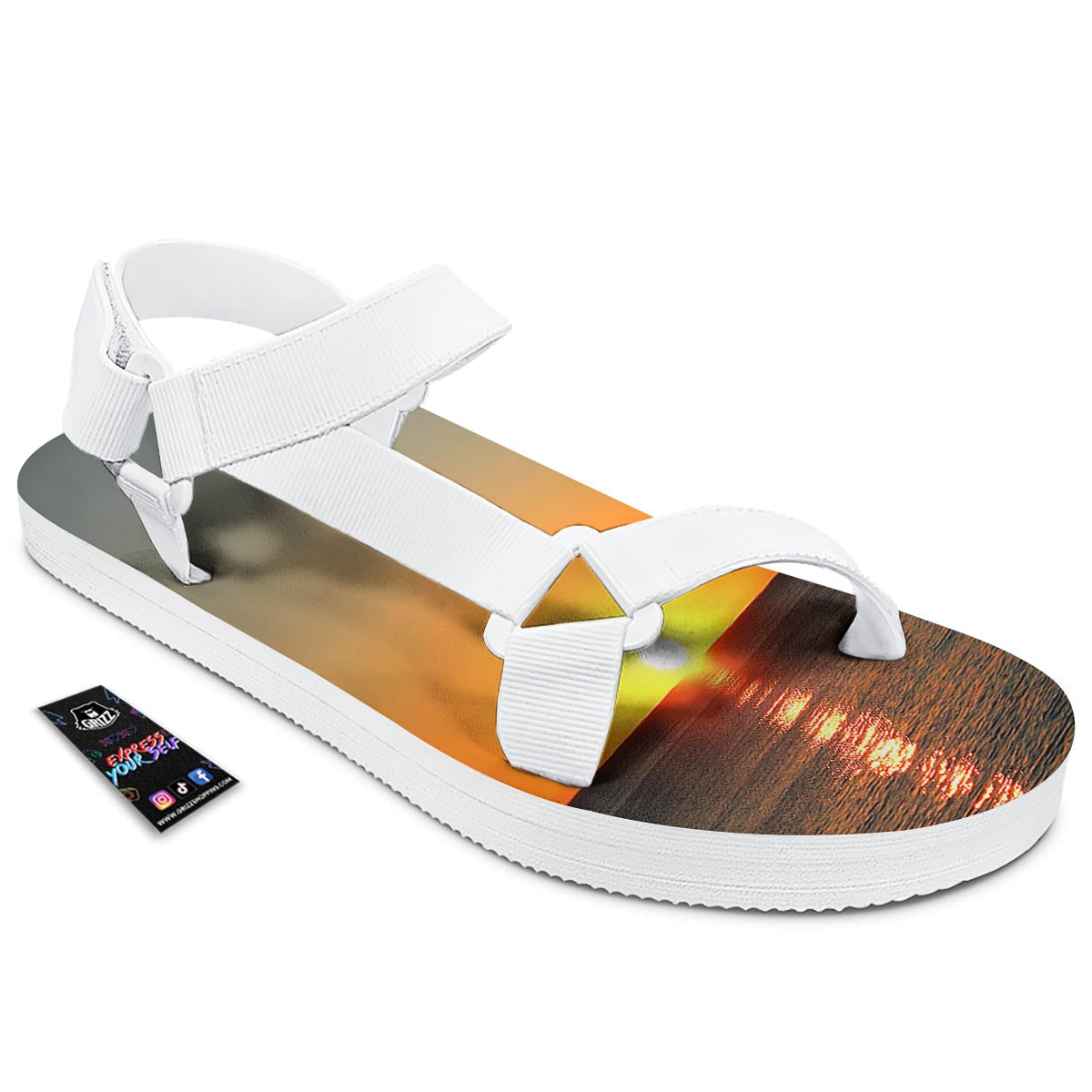 Sunset Over Sea Print White Open Toe Sandals-grizzshop