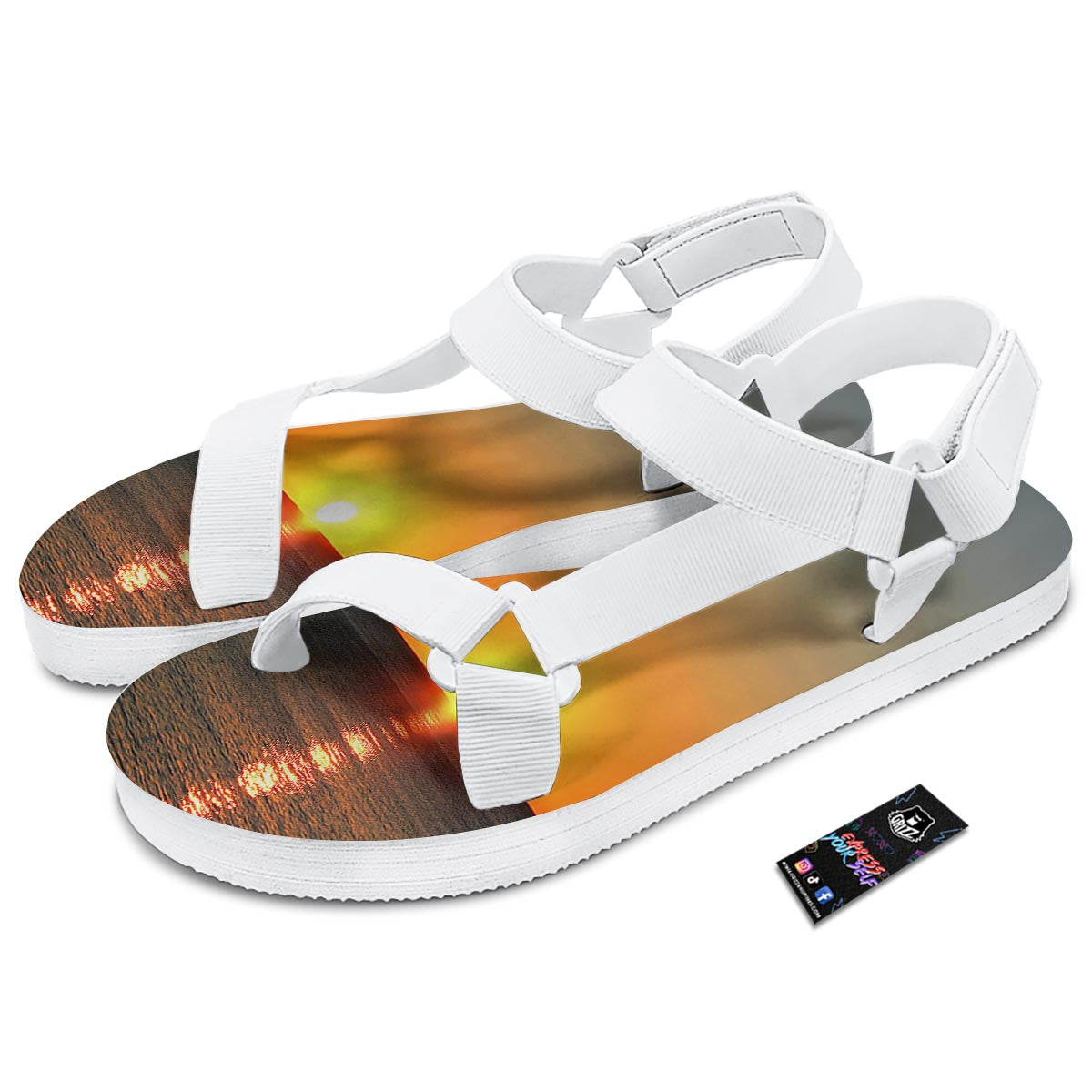 Sunset Over Sea Print White Open Toe Sandals-grizzshop