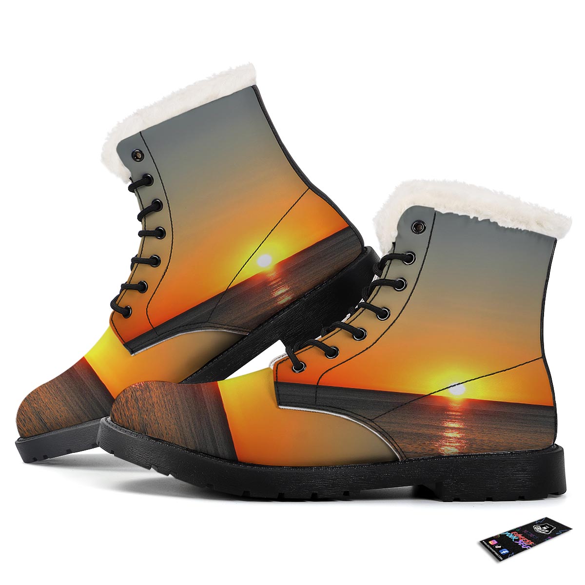 Sunset Over Sea Print Winter Boots-grizzshop