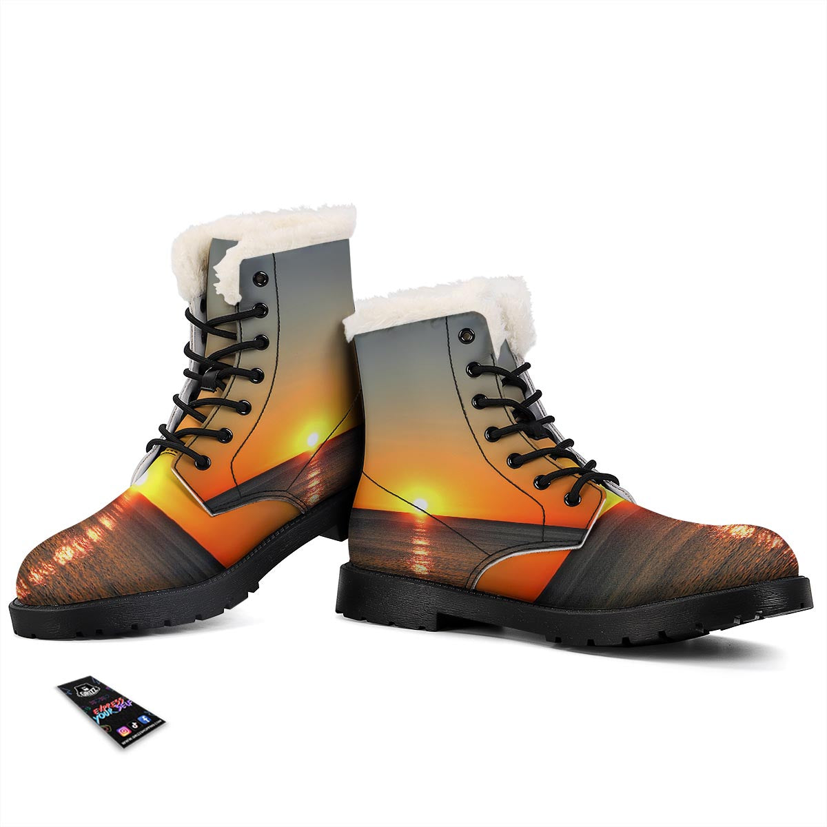 Sunset Over Sea Print Winter Boots-grizzshop