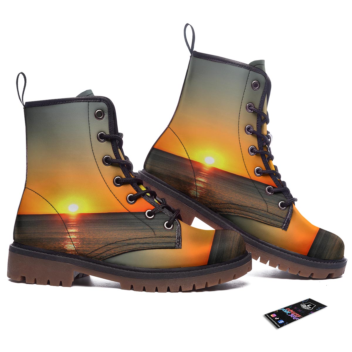 Sunset Over Sea Print Work Boots-grizzshop