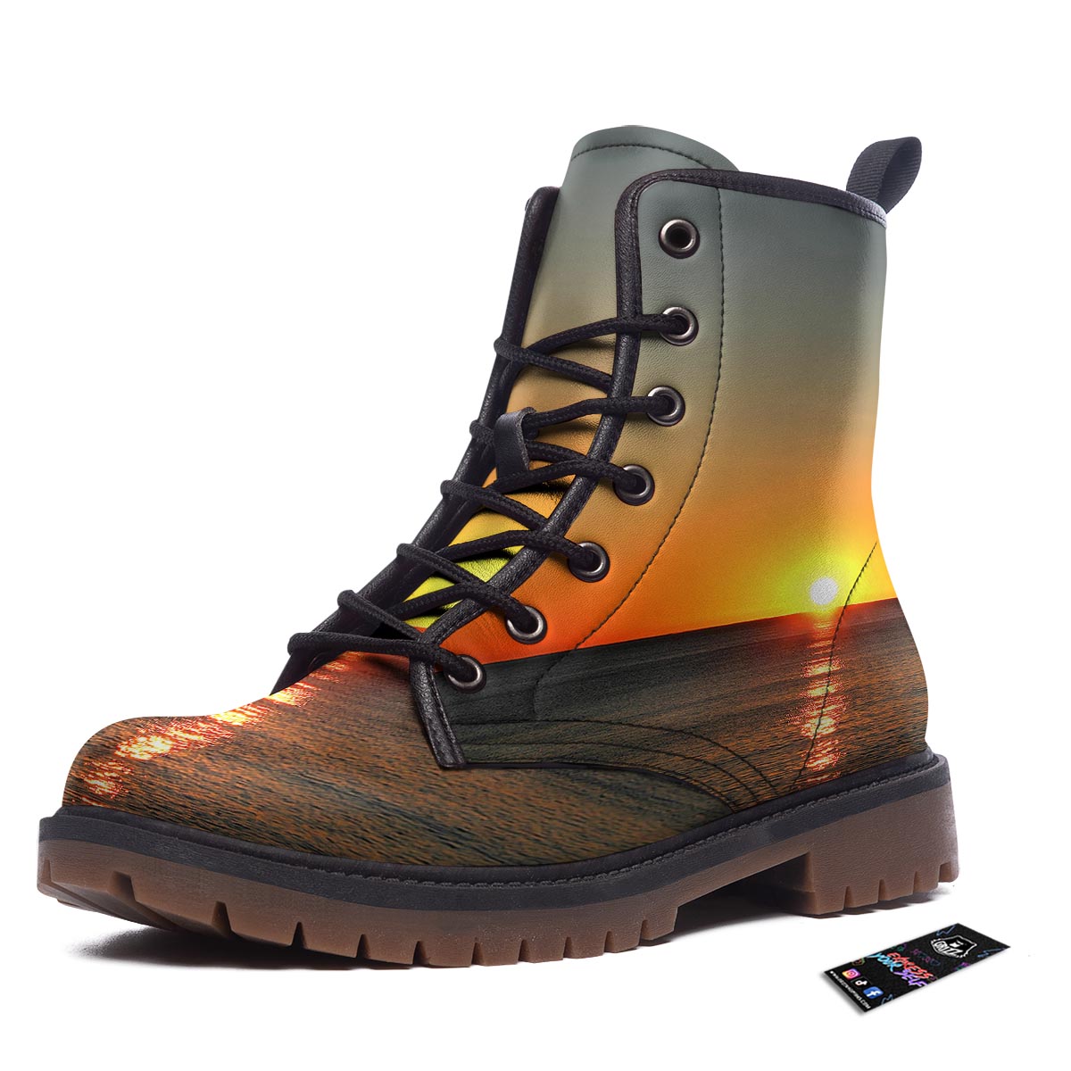 Sunset Over Sea Print Work Boots-grizzshop