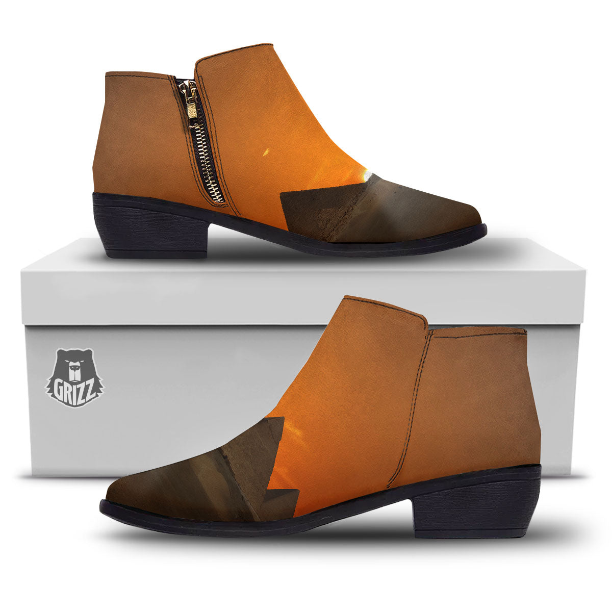 Sunset Pyramid Print Ankle Boots-grizzshop