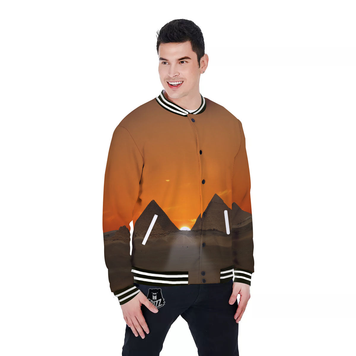 Sunset Pyramid Print Baseball Jacket-grizzshop