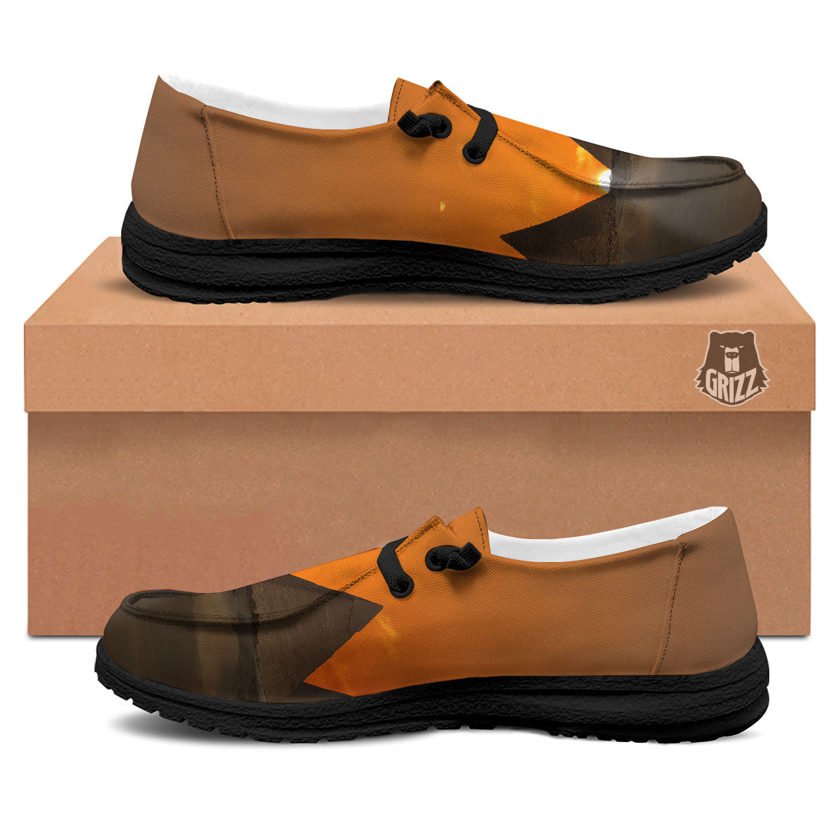 Sunset Pyramid Print Black Loafers-grizzshop