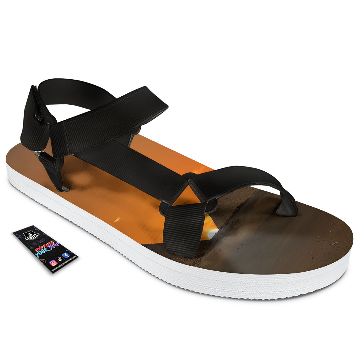 Sunset Pyramid Print Black Open Toe Sandals-grizzshop