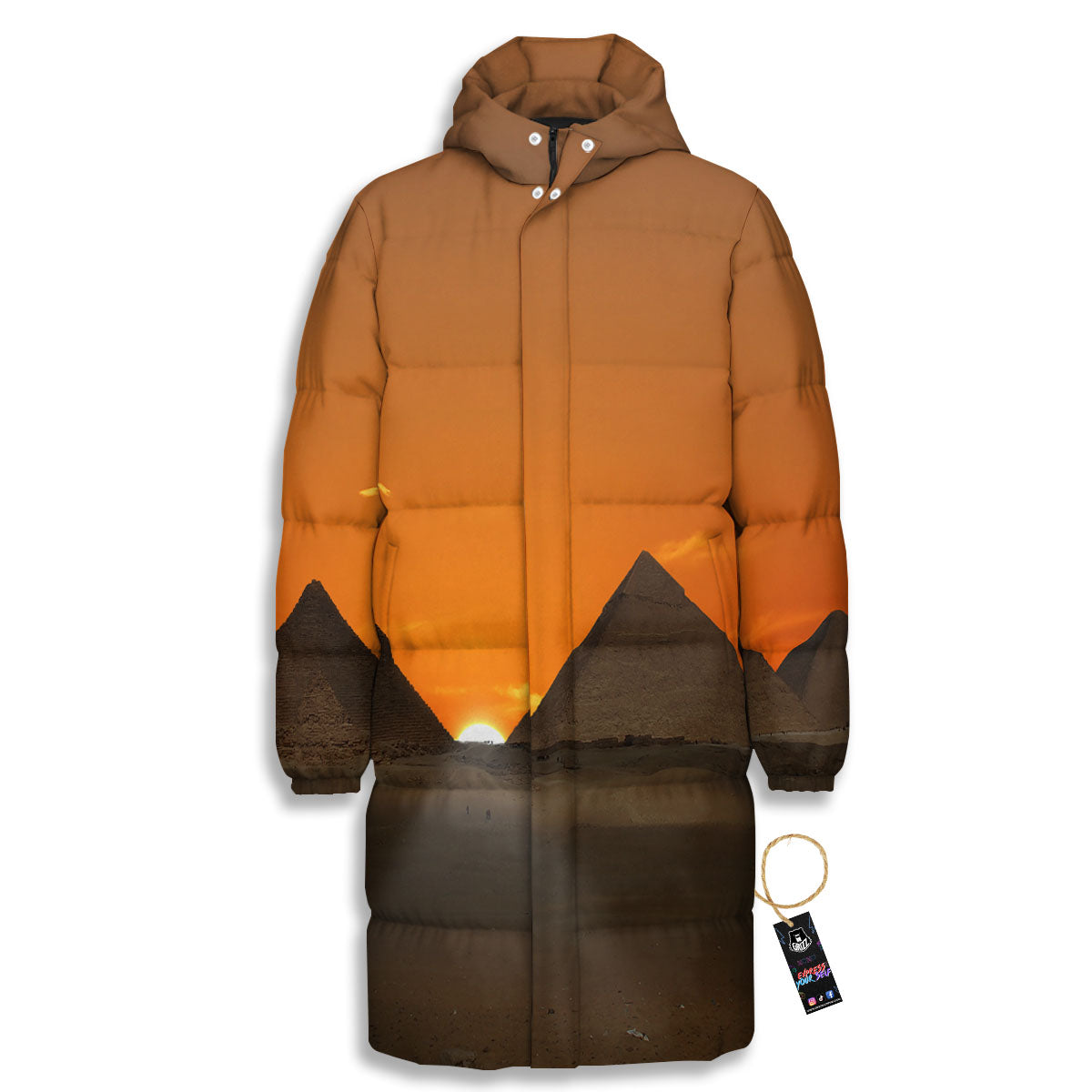 Sunset Pyramid Print Long Down Jacket-grizzshop