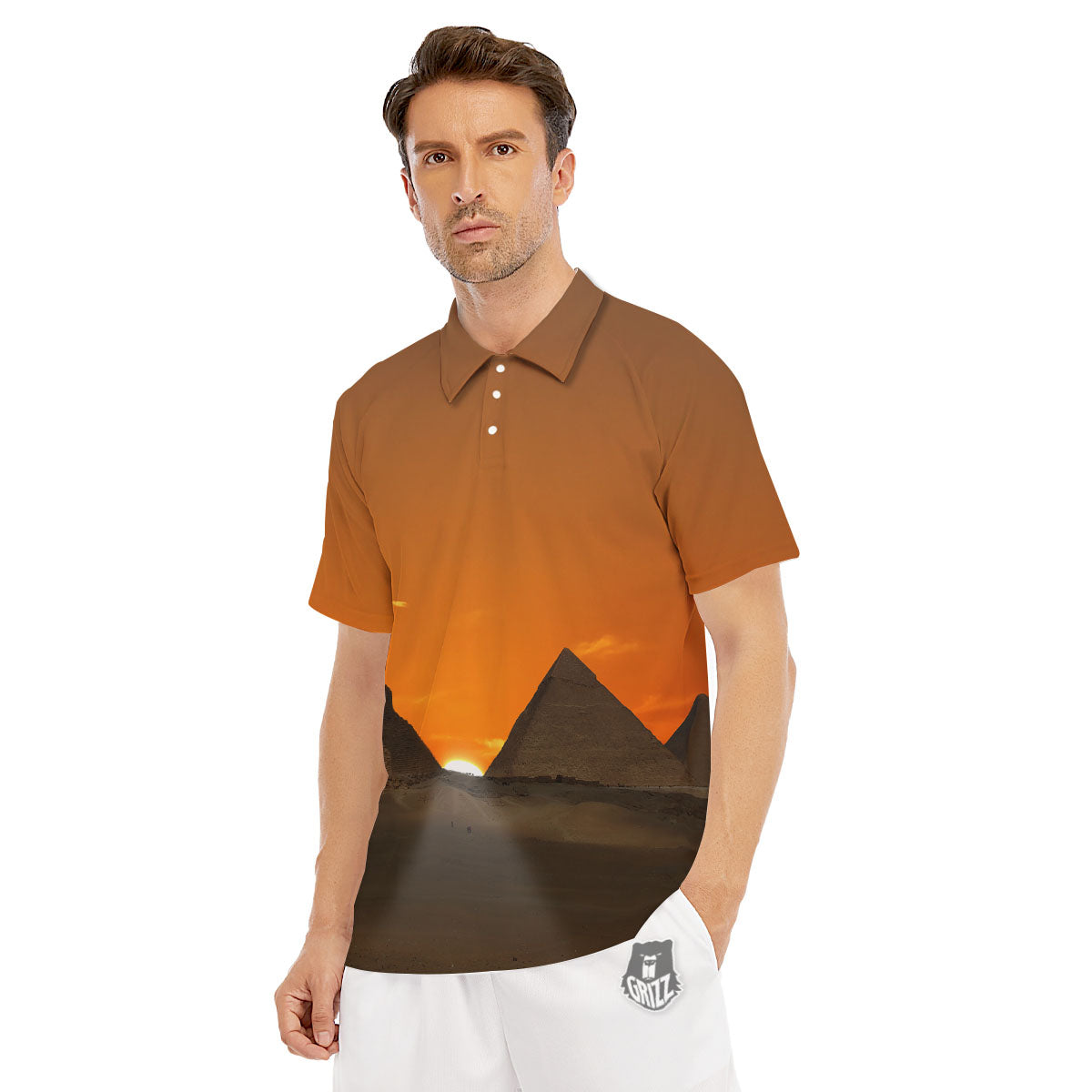 Sunset Pyramid Print Men's Golf Shirts-grizzshop