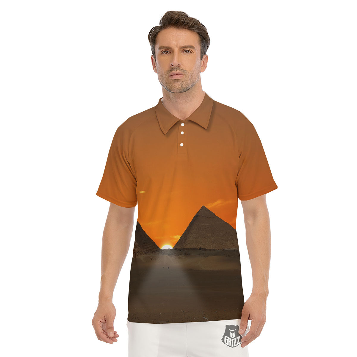 Sunset Pyramid Print Men's Golf Shirts-grizzshop
