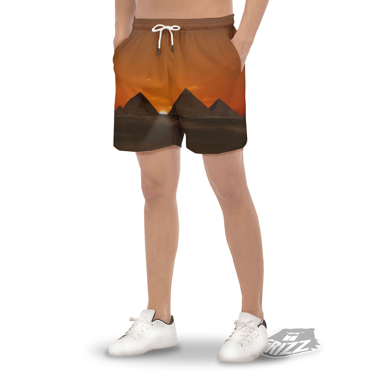 Sunset Pyramid Print Men's Gym Shorts-grizzshop