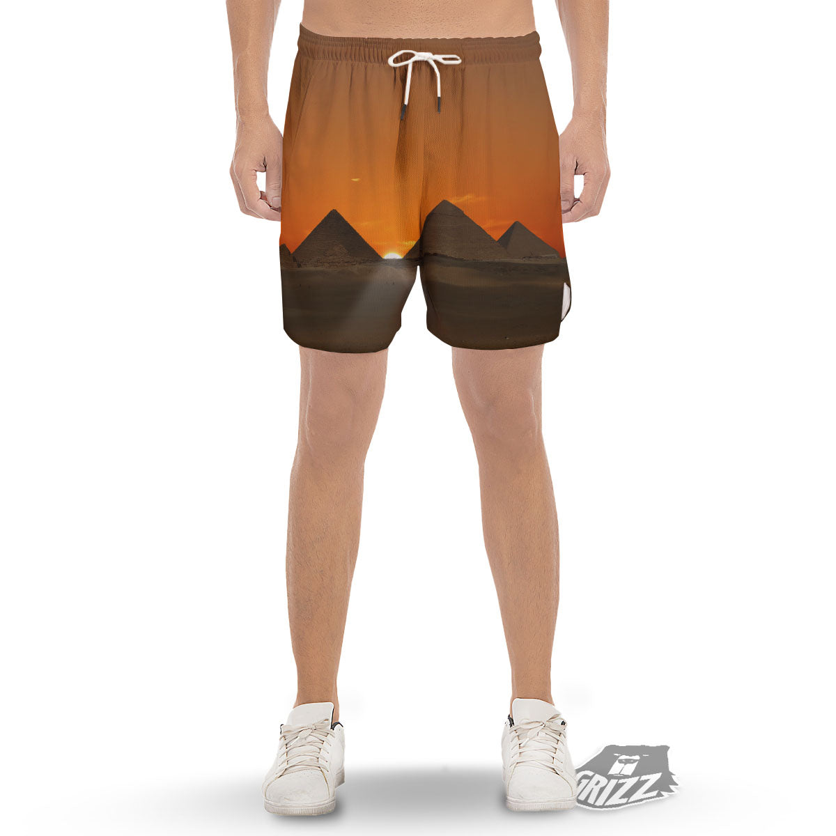 Sunset Pyramid Print Men's Gym Shorts-grizzshop