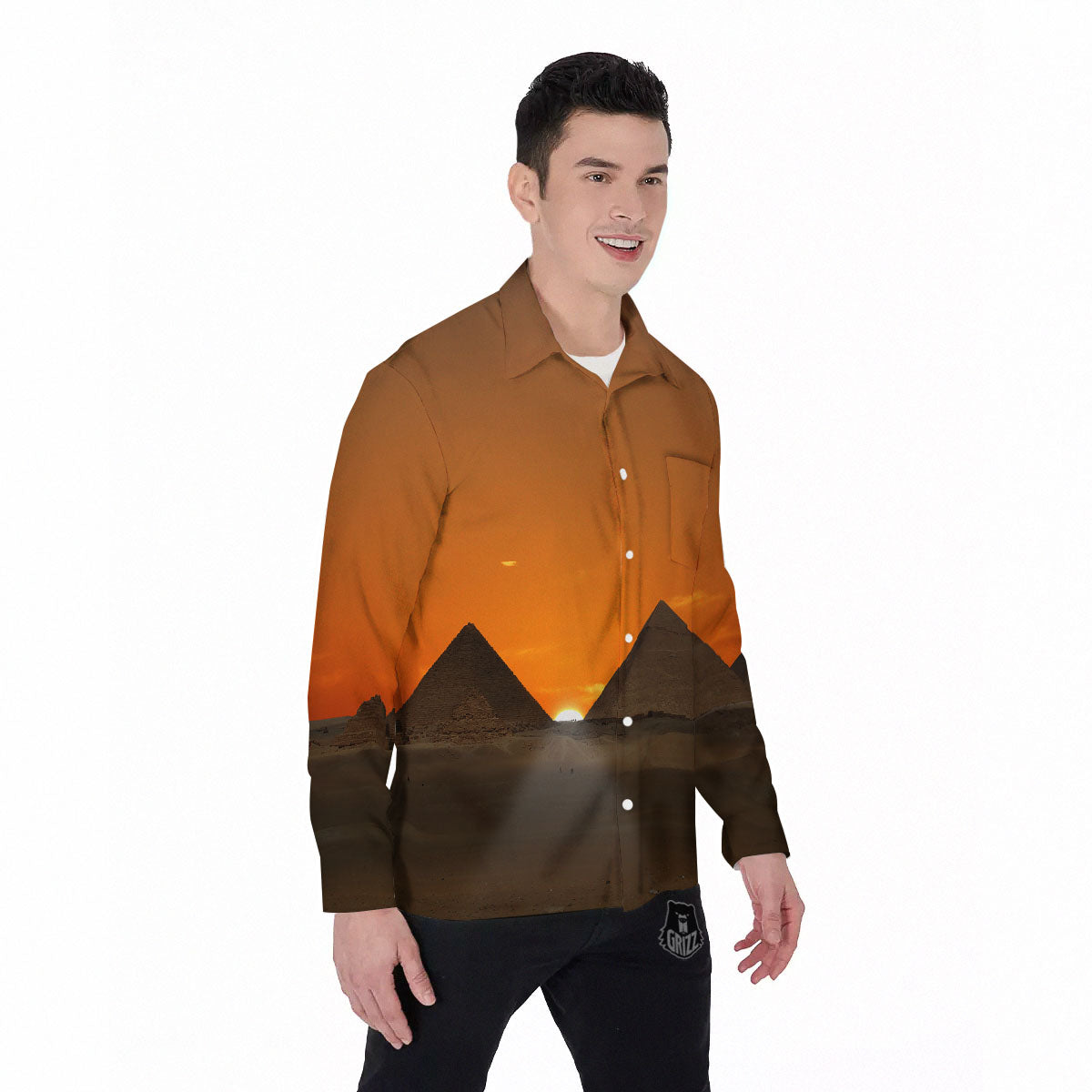 Sunset Pyramid Print Men's Long Sleeve Shirts-grizzshop
