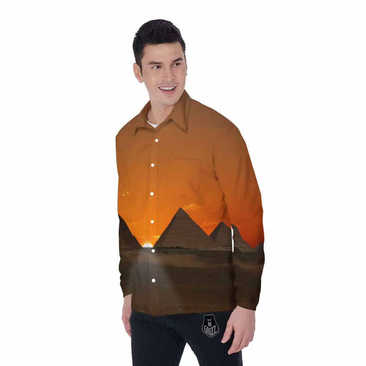Sunset Pyramid Print Men's Long Sleeve Shirts-grizzshop