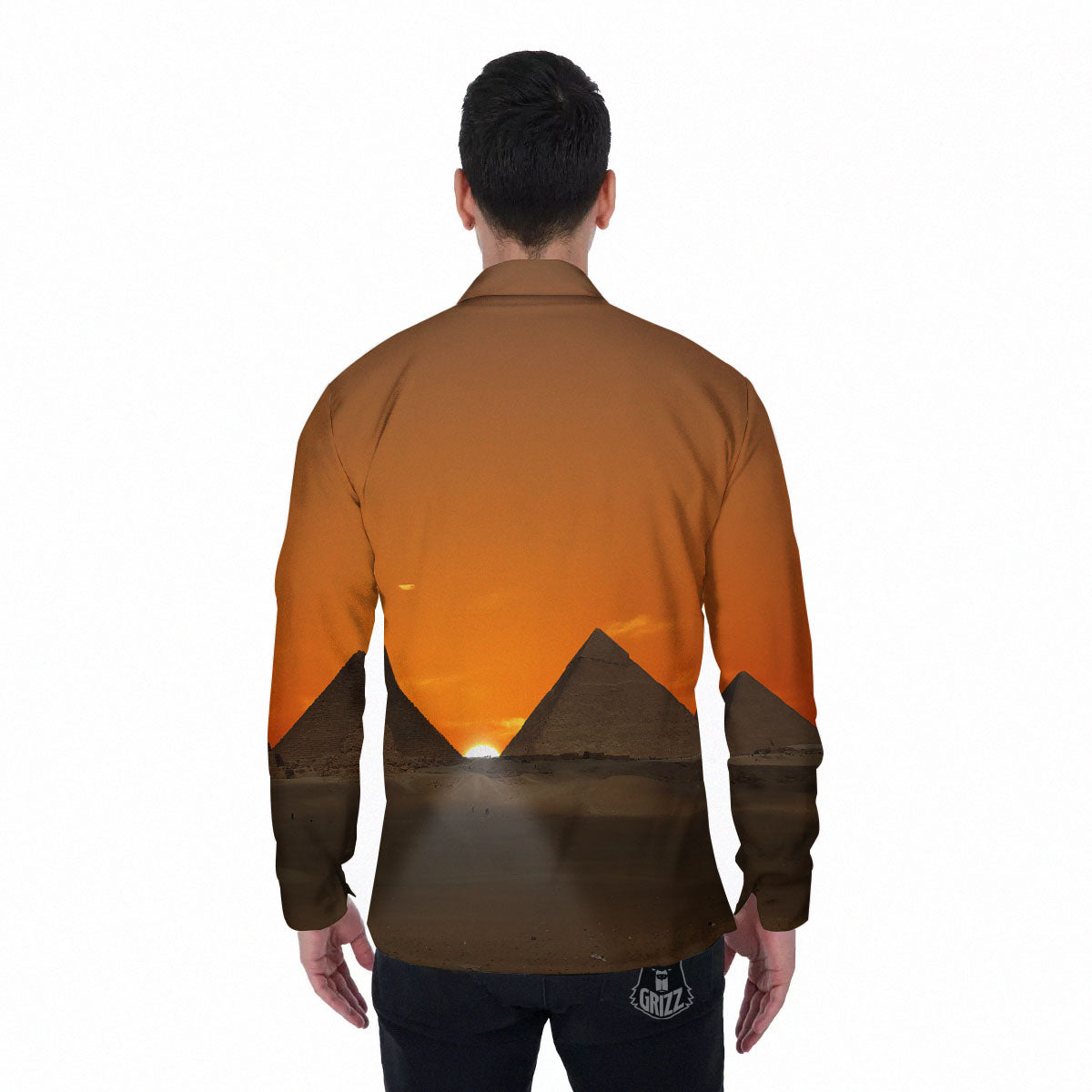 Sunset Pyramid Print Men's Long Sleeve Shirts-grizzshop
