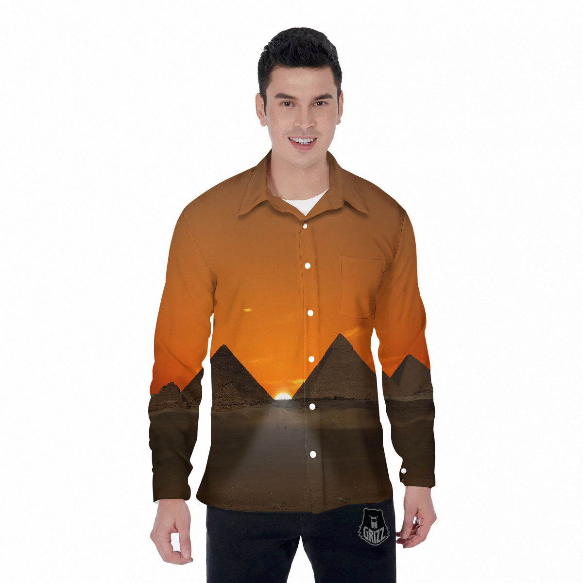 Sunset Pyramid Print Men's Long Sleeve Shirts-grizzshop