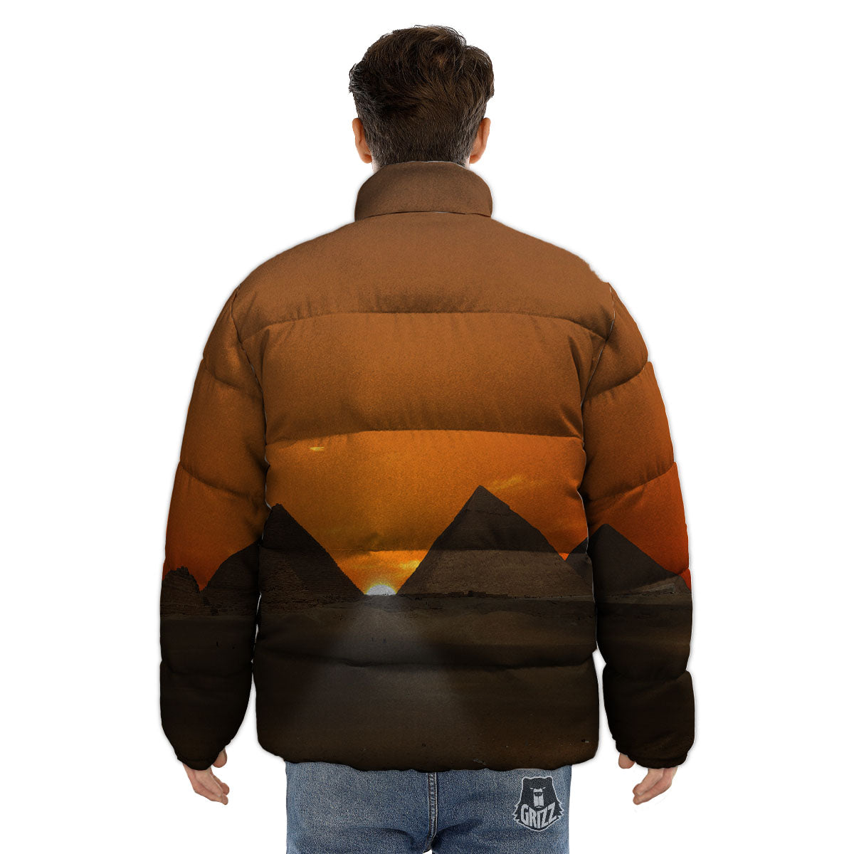 Sunset Pyramid Print Puffer Jacket-grizzshop
