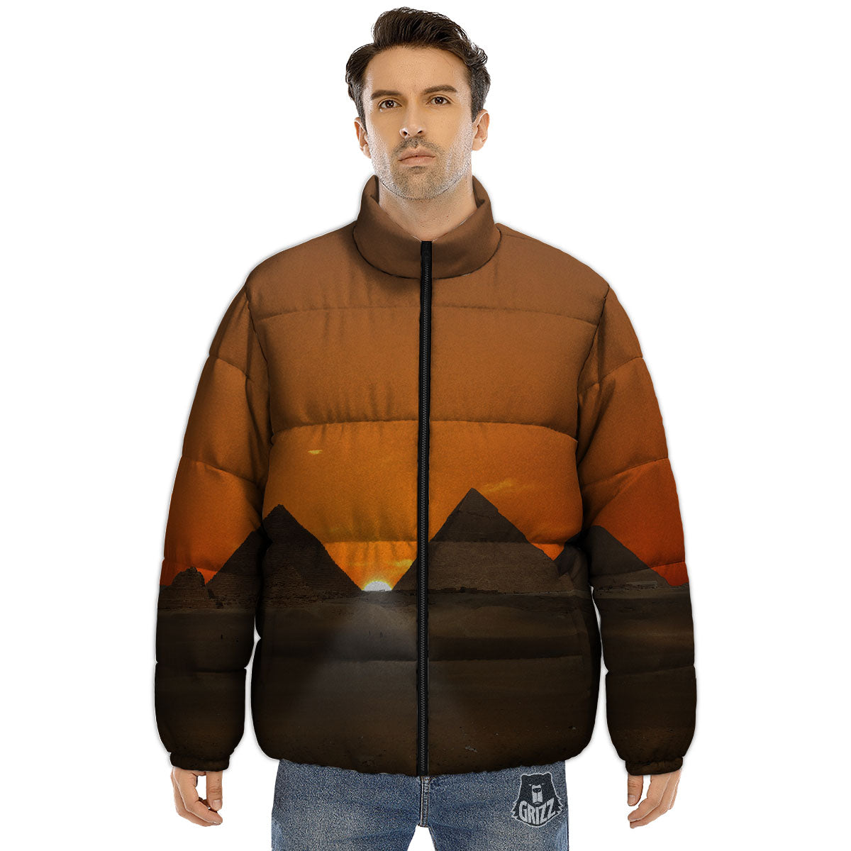 Sunset Pyramid Print Puffer Jacket-grizzshop