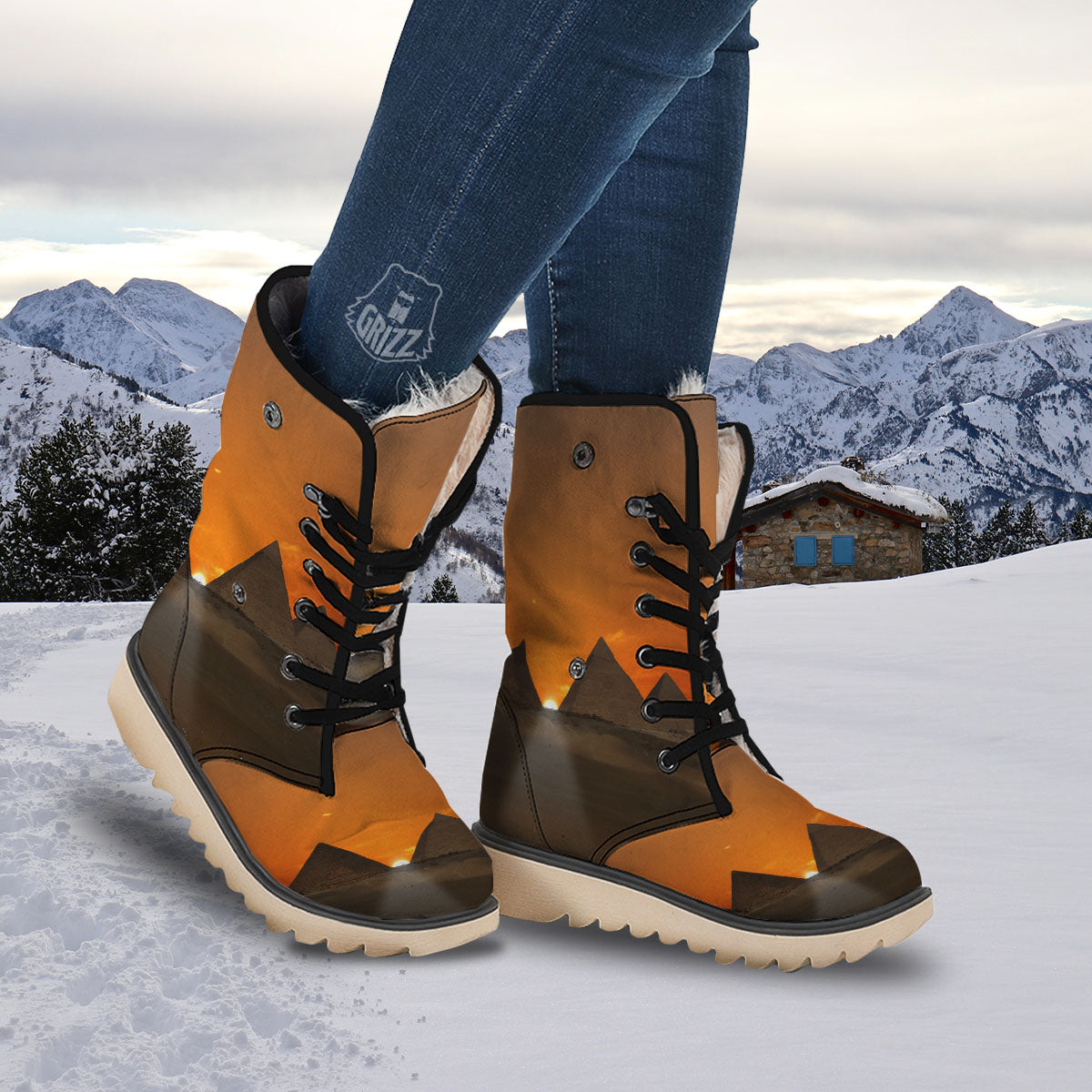 Sunset Pyramid Print Snow Boots-grizzshop