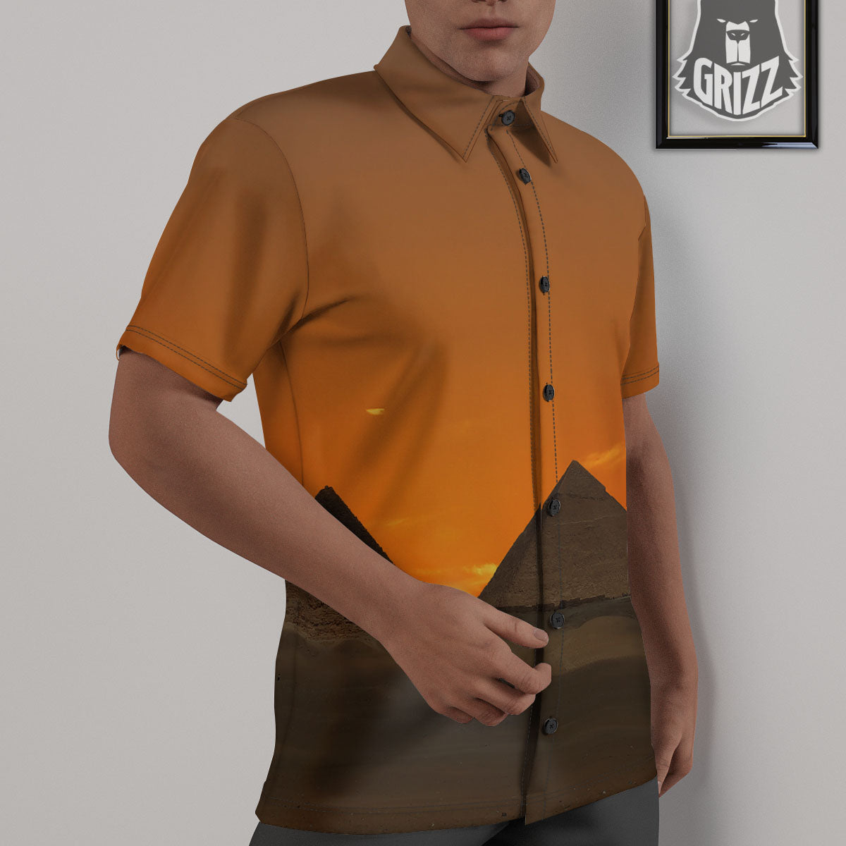 Sunset Pyramid Print Untucked Shirts-grizzshop