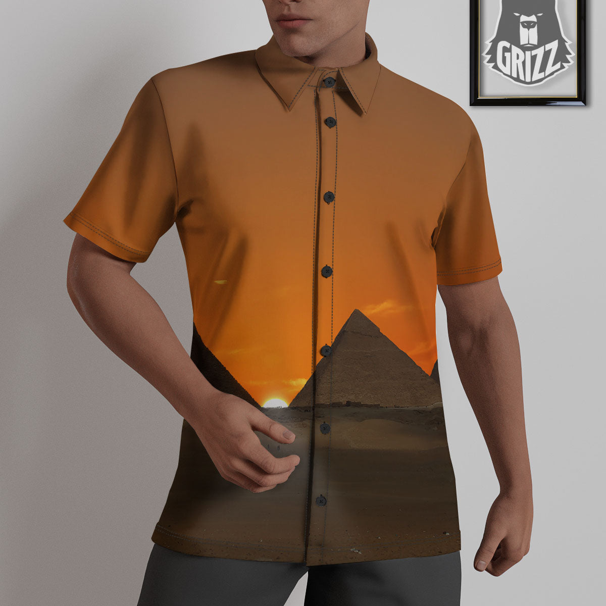 Sunset Pyramid Print Untucked Shirts-grizzshop