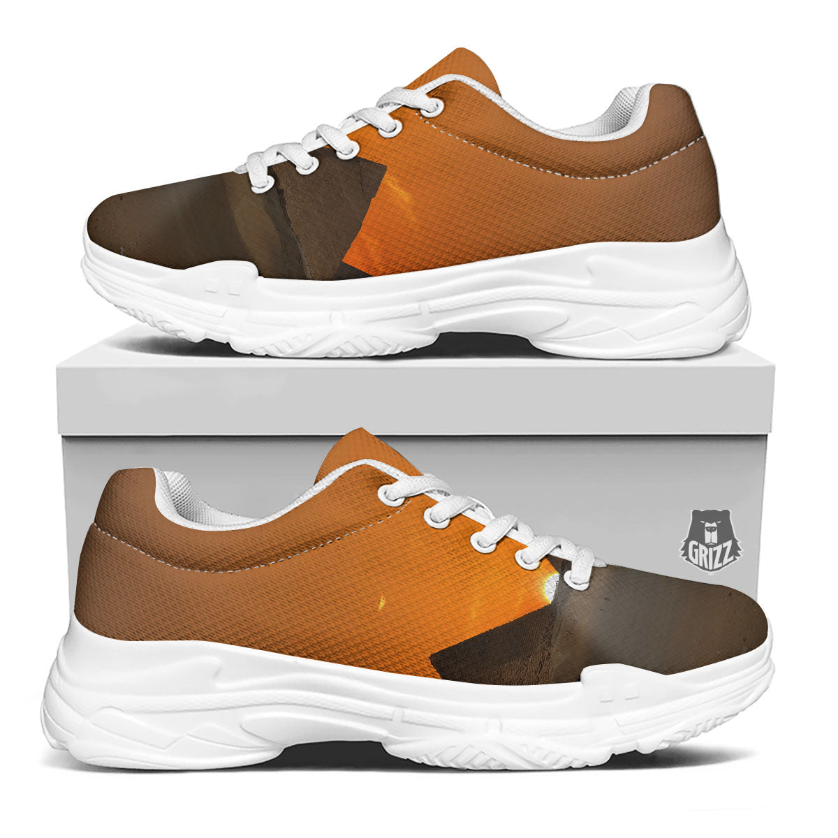 Sunset Pyramid Print White Chunky Shoes-grizzshop